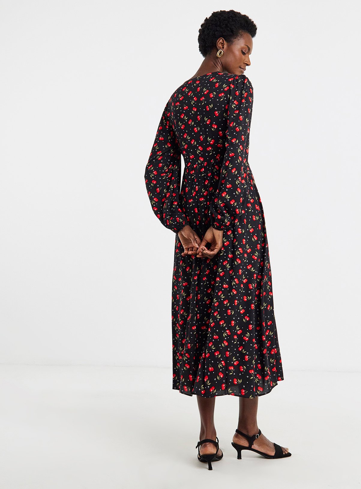 JD WILLIAMS Button Through Cherry Print Tea Dress 8 - Image 2 thumbnail